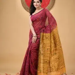 Printed Cotton Silk Handloom Saree with Contrast Border-image-42