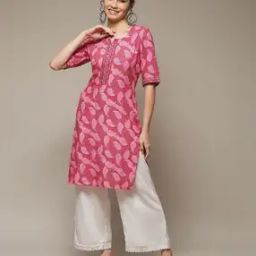 Women Leaf Print Straight Kurta-image-14