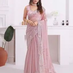 Women Saree with Contrast Embellished Border-image-28