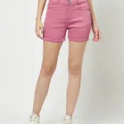 Denim Shorts with Double Button Closure-image-9