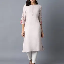 Round-Neck Straight Kurta with Placement Floral Print-image-78