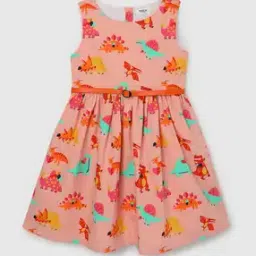 Girls Printed Round-Neck Fit & Flare Dress-image-40