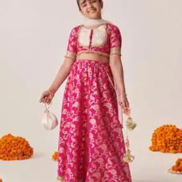 pspeaches Girls Floral Woven Lehenga Choli with Dupatta-picture-10