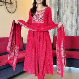 Women Embroidered Anarkali Kurta Set with Dupatta-image-31
