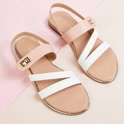 Colourblock Multi-Strap Sling Back Flat Sandals-image-3