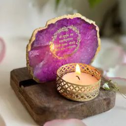Gayatri Mantra Agate with Wood Tea Light Holder-41