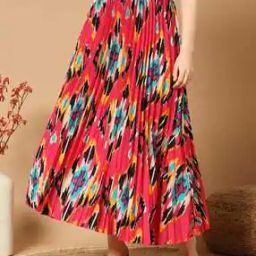 Women Geometric Print Pleated A-Line Skirt-image-92