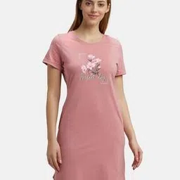 RX44 Super Combed Cotton Curved Hem Styled Half Sleeve Sleep Dress with Side Pockets-image-18