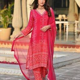 Women Bandhani Print Straight Kurta Set-image-72