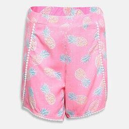 Graphic Print Shorts with Pompom Lace-image-33