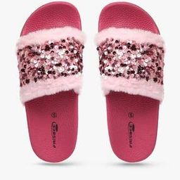 Sequinned Slides with Faux-Fur Accent-image-1