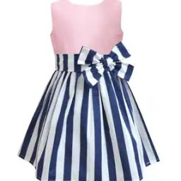 Girls Striped Fit & Flare Dress with Bow Accent-image-69