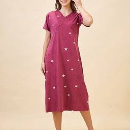 Women Star Print V-Neck Nighties-image-93