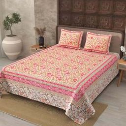 240 TC Floral Print Double Bedsheet with Pillow Covers-image-24