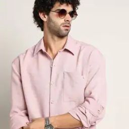 Men Oversized Fit Shirt with Spread Collar-image-4