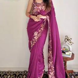 Women Saree with Embroidered Scalloped Border-image-53