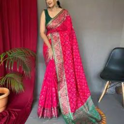 Women Ikat Print Saree with Contrast Border-image-32