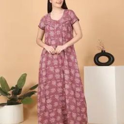 Women Leaf Print Nightie with Insert-Pocket-picture-2
