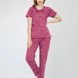 Women Printed T-Shirt & Pyjamas Set-image-1