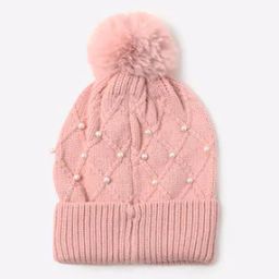 Embellished Ribbed Beanie with Faux Fur Ball-38