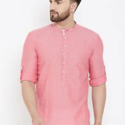 Textured Shirt Kurta with Band Collar-image-83