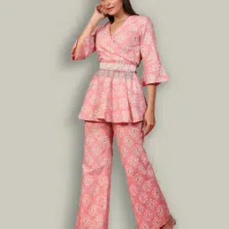 Floral Print Top & Palazzos with Belt Set-image-68