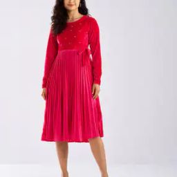 Women Embellished Fit & Flare Dress with Tie-Up Belt-image-68