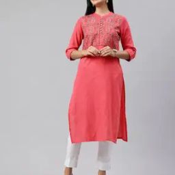 Women Embroidered Straight Kurta with Mandarin Collar-image-28