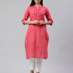 Women Embroidered Straight Kurta with Mandarin Collar-image-68