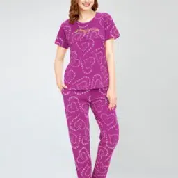 Women Graphic Print Knitted Top & Pyjamas Set-image-63