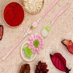 Men Set of 2 Lumba Handcrafted Floral Beaded Rakhis with Roli & Chawal-image-131