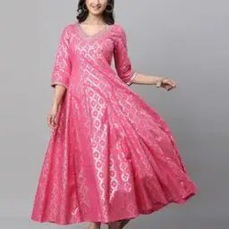 Women Foil Print V-Neck A-Line Dress-image-27