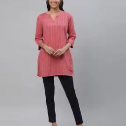 Women Striped V-Neck Straight Kurti-image-45