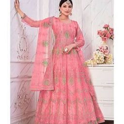 Embroidered Semi-Stitched Anarkali Dress Material-image-33