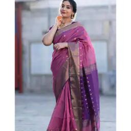 Women Floral Woven Banarasi Silk Saree-image-10