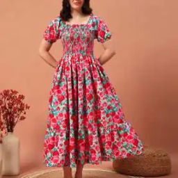 Women Floral Print Square-Neck Tiered Dress-image-83