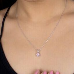 925 Sterling Silver Round Pink American Diamond Pendant Necklace-image-130