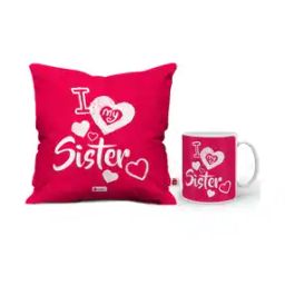 I Love My Dear Sis Quote Coffee Mug & Cushion Cover with Filler-47