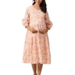 Printed Round-Neck Maternity Dress-image-45