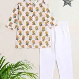 Boys Floral Print Kurta Pyjama Set-image-74