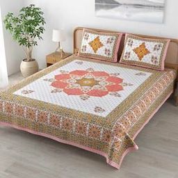 144 TC Floral Print King-Size Bedsheet with Pillow Covers-image-60