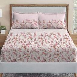 210 TC Floral Print King-Size Fitted Bedsheet with Pillow Covers-image-16