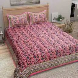 Floral Print Cotton King-Size Bedsheet with Pillow Covers-image-34