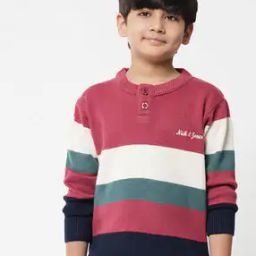 Striped Henley Sweater with Ribbed Hems-image-88