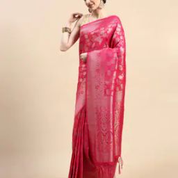 Women Floral Woven Art Silk Saree with Tassels-image-97