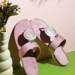 Women T-Strap Flat Sandals with Metallic Accent-picture-4