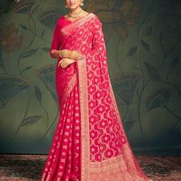 Women Floral Woven Georgette Saree with Tassels-image-65