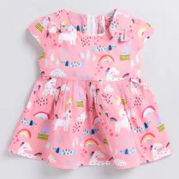 Unicorn Print Fit & Flare Dress with Bow Accent-image-38