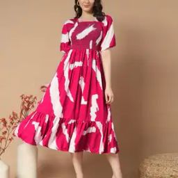 Women Printed Smocked Fit & Flare Dress-image-80