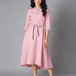 Geometric Pattern A Line Dress with Belt-13